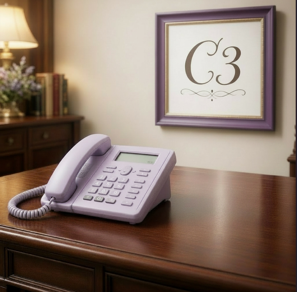Phone on desk of C3. Creating Connections Consulting office