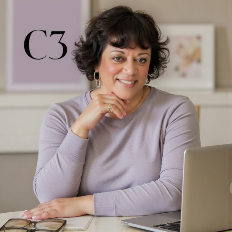 Michelle Beckham-Corbin seated at desk providing AI Consulting for nonprofits and small business.